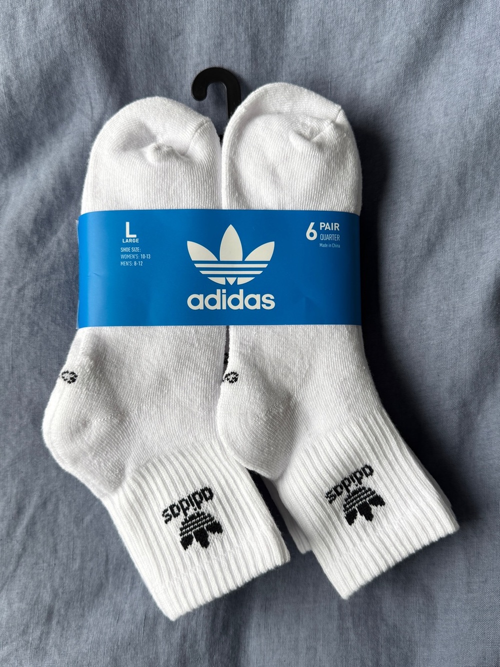 adidas White Quarter Athletic Socks with Black Logo - 6 Pack